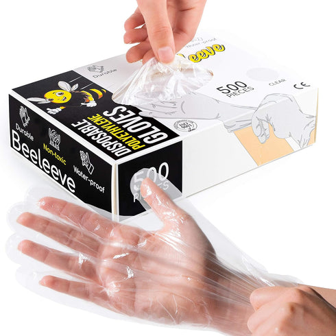 [500-Box Disposable Plastic Poly Gloves - One Size Fits Most - Color Variants - Single-Use Hand Covers for Food Safe Handling, Preparation, Kitche...