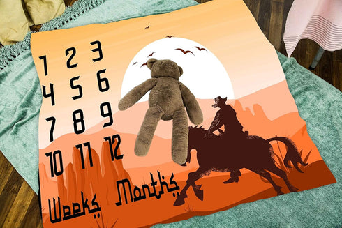 1 to 12 Monthly Baby Milestone Blanket, Western Background Cowboy Baby Growth Chart Blanket, 48x40 Inch Baby Shower Age Blanket with Accessories B...