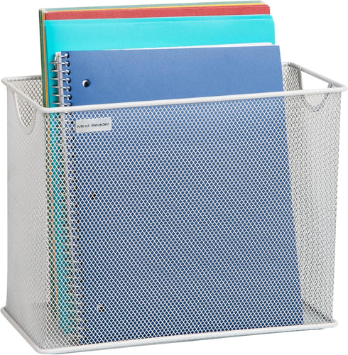 Mind Reader Vertical File Storage, Desktop Organizer, Hanging Files, Office, Metal Mesh, 12.25" L x 5.5" W x 10" H, White...