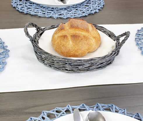 AuldHome Design Rustic Willow Basket Trays, Set of 3 (Round, Gray Washed); Natural Wicker Decorative Farmhouse Trays...