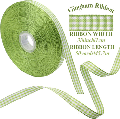 IDONGCAI Gingham Ribbon 3/8" x 50Yards Checkered Plaid Lace Ribbon for Crafts Gift Wrapping (Green)...