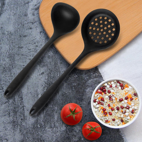 Silicone Soup Ladle Spoon Set of 2,Silicone Nonstick Large Skimmer Slotted Spoons,Kitchen Ladle Strainer Spoons Heat Resistant Cooking Utensil for...