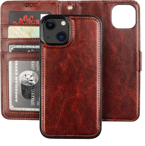 Bocasal Detachable Wallet Case for iPhone 13 RFID Blocking Card Slots Holder Premium PU Leather Magnetic Kickstand Shockproof Wrist Strap Removabl...