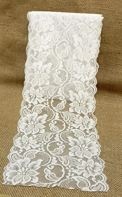 Natural White Floral Lace Yard Trim Soft Ribbon 6inch 15ft 5yards Eco Friendly, DIY Gift Wrapping, Weddings, Tie Backs Home Decor Crafts Decoratio...
