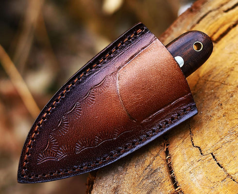 Ancilla Handmade Damascus Hunting Knife - EDC Camping Knife - Fixed Blade Mini Pocket knife - Full Tang Bushcraft and Skinning Knife with Leather ...