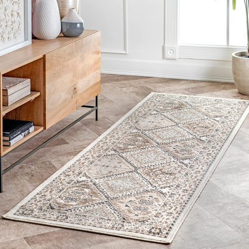 nuLOOM 2x8 Becca Traditional Tiled Area Rug, Beige, Faded Transitional Design, Stain Resistant, For Bedroom, Dining Room, Living Room, Hallway, Of...