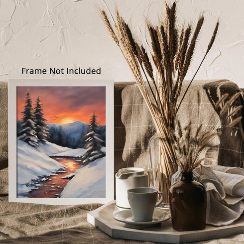 Posterizer 1 pcs-beautiful scenary of snowy winter in oil painting style-3-Landscape & Nature Art-GIft for Men Women Teens-Dining Room Decor- unfr...