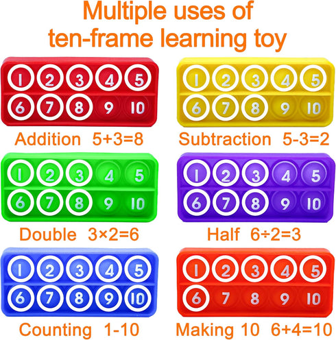 Ten Frame Pop Math Manipulatives - Set of 6 Silicone Fidget Toys for Kindergarten Classrooms - Engaging Educational Counting & Addition Toys for K...