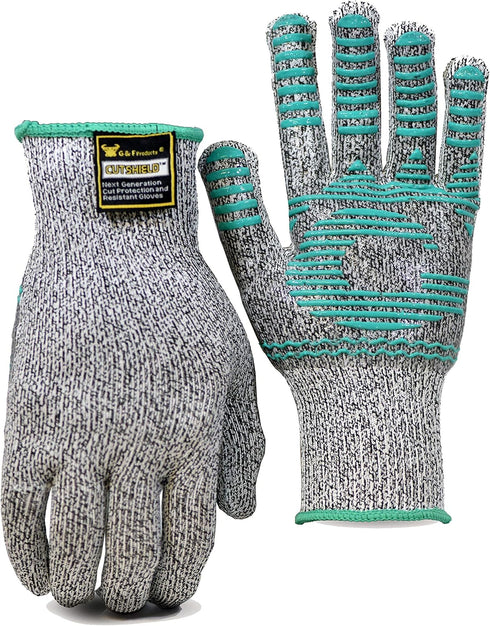 G & F 77100L 1pair glove Cut Resistant with Anti-Slip Silicone Block Palm coating technology, Grey...