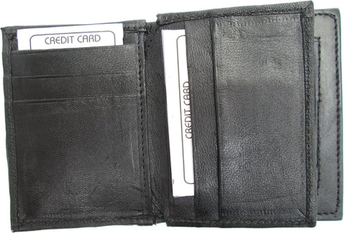Mens Black Leather Credit Card Wallet Lamb Bifold 774...