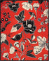 Posterizer 1 pcs-dainty black and white flowers with red background-Floral & Botanical Art-Abstract & Modern Art-Decor for Home & Office- UNFRAMED...