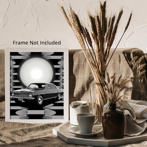 Posterizer 1 pcs-black and white collage with vintage car-Retro Art-Abstract & Modern Art-Gift for Art Lovers- UNFRAMED Wall Art...