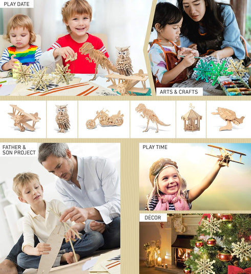 Puzzled 3D Puzzle Snowflake Ornaments Wood Craft Construction Model Kit, Fun & Educational DIY Wooden Toy Assemble Unfinished Crafting Hobby Puzzl...