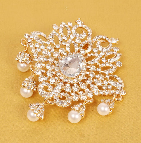 Touchstone NEW Indian Bollywood Handcrafted Fine Filigree Sparkling Rhinestone Faux Pearls Hangings Fabulous Designer Jewelry Brooch Hair Accessor...