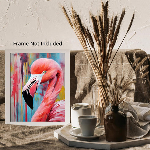 Posterizer 1 pcs- oil painting style pink flamingo close up-Art for Animal Lovers-Gift for Art Lovers-Living Room Bedroom Decor- unframed wall art...