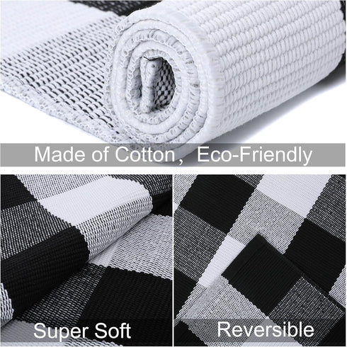Buffalo Plaid Rug 2'x3' Black and White Check Outdoor Door Mat Cotton Hand-Woven Front Door Rug Foldable Washable Mats for Front Porch Patio Entry...