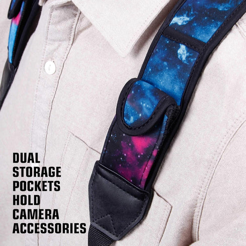 USA GEAR DSLR Camera Strap Chest Harness with Quick Release Buckles, Galaxy Neoprene Pattern and Accessory Pockets - Compatible with Canon, Nikon,...
