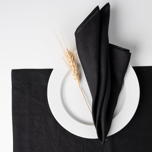 D'Moksha Homes Black Linen Napkins 18 x 18 Inch - 100% Pure Linen Cloth Washable Dinner Napkins Set of 4 for Summer, Fall and Halloween...