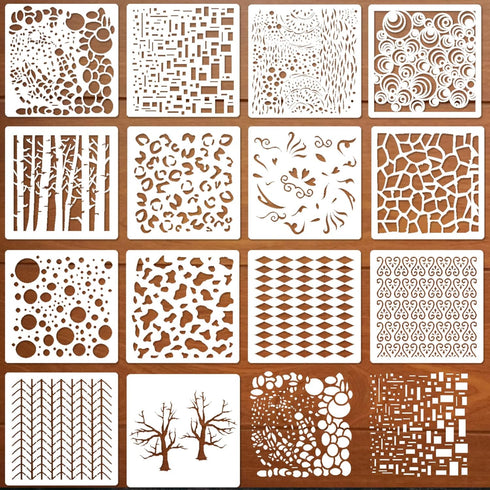 14 Pcs Layering Mixed Media Stencils Leopard Diamond Spirals Cubist Templates Geometric Patterns Stencils for Painting on Walls Canvas DIY Craft S...