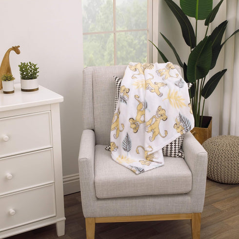 Disney Lion King Super Soft White, Yellow, Green Simba Leaves French Fiber Baby Blanket, White, Green, Yellow...