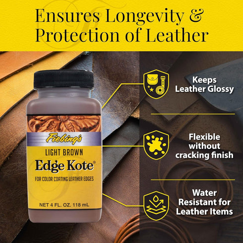 Fiebing's Edge Kote (4oz, Light Brown) - Leather Edge Paint for Shoes, Furniture, Purses, Couches, Belts - Flexible, Water Resistant, Semi Gloss C...