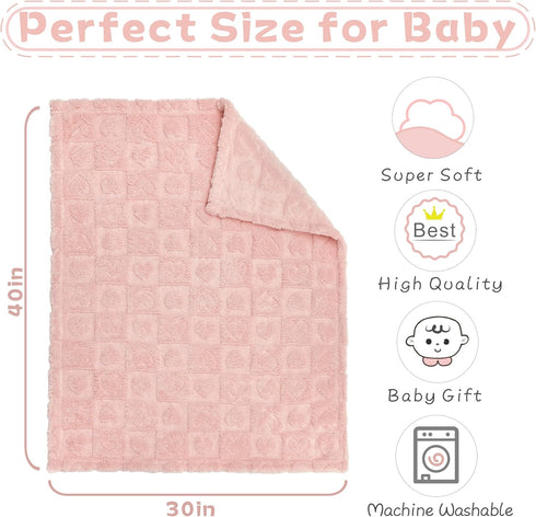 Fleece Baby Blanket Heart Checkered Blanket, Ultra Soft Cozy Baby Blankets for Girls Boys, Fluffy Infant Toddler Newborn Receiving Blankets for Cr...