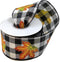 Fall Leaves Buffalo Plaid Ribbon - 2 1/2" x 10 Yards, Wired Edge, Orange Leaf, Black and White Plaid, Halloween, Thanksgiving, Fall Decor, Christm...