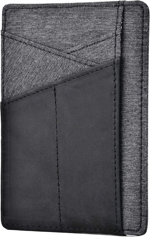 kinzd Slim Wallet RFID Front Pocket Wallet Minimalist Secure Thin Credit Card Holder (Black Leather and Grey Cloth)...