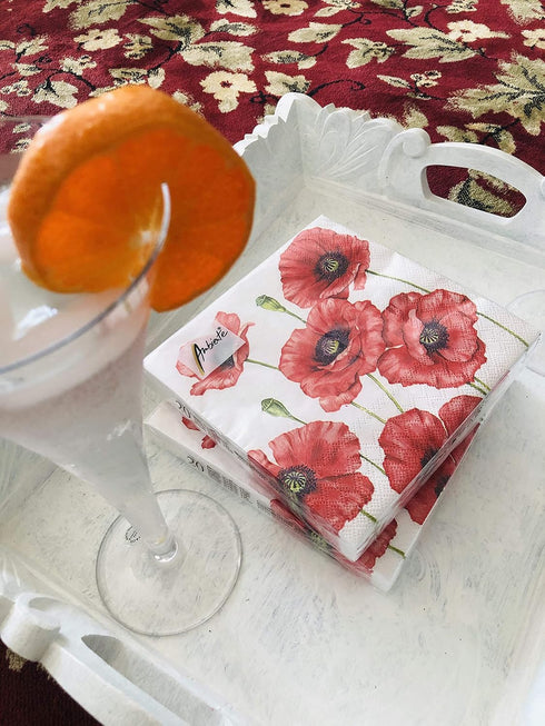 20-ct 13x13 Valentine's Napkins Decorative for Decoupage Red Poppy Floral Paper for Mother's Father's Day Red Pretty Flower Napkins gorgeous for L...
