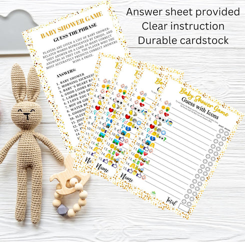 LOTUS-A Baby Shower Games - Hilarious Guess The Phrase and Predictions Cards 30 Thick Cardstocks 7x5 inches Printed Front Back Side Answer Keys In...
