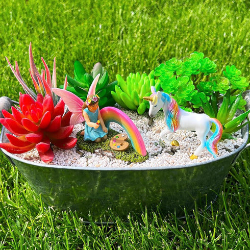 Mood Lab Fairy Garden - Unicorn Rainbow Set of 2 pcs - Miniature Figurines & Accessories Kit...