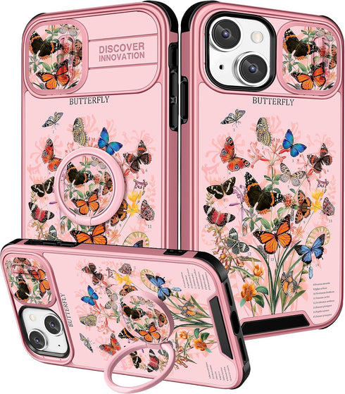 (2in1 for iPhone 15 Plus Case for Women Girls Butterfly Cover Cute Pretty Girly Aesthetic Kawaii Unique Design with Camera Cover and Ring Stand Te...