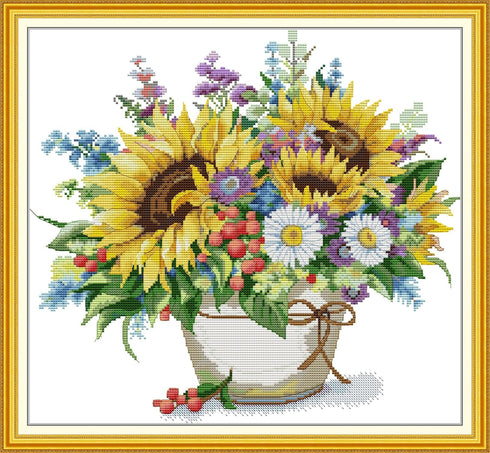 CaptainCrafts New Cross Stitch Kits Embroidery Kit Full Range Beautiful Flowers Pattern Printed and Unpreprint Fabrics Kits for Adults Beginners (...