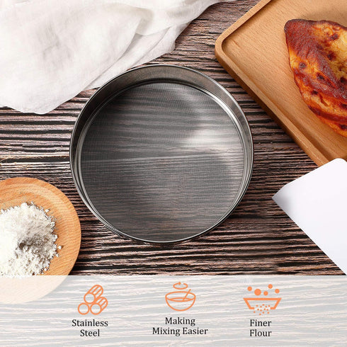 Flour Sifter Tamis 8 Inch Flour Sieve 60 Mesh Stainless Steel Flour Sifter for Baking Cake Bread with Dough Scraper,Flour Sieve, Sieve Fine Mesh,B...