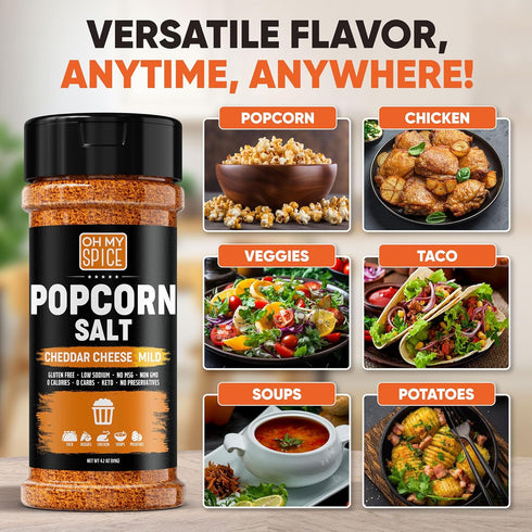Popcorn Seasoning Cheddar Cheese Powder Mix - Gluten Free & Low Sodium Mild Nacho Cheese Powder Flavor Popcorn Flavoring Seasoning. Movie Theater ...