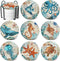 Absorbent Coasters Stone Coaster Set of 8, Cork Base, with Holder, RayPard Beach Theme Sea Life Coastal Coasters for Housewarming Apartment Kitche...
