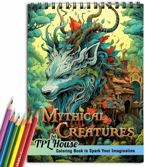 TPLHOUSE Mythical Creatures Coloring Book Spiral Bound for Adults, Premium Cover, Bring Mythical Creatures to Life with 30 Vibrant Coloring Pages ...