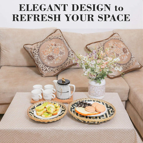 Bamboo Woven Wall Baskets Decor Boho Flat Set 3 Shallow Basket for Organizing Kitchen, for Coffee Table Trays Decorative Plates for Wall Hanging F...