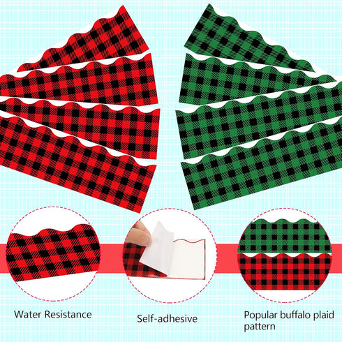 60PCS Christmas Red and Green Plaid Bulletin Board Borders, Self-Adhesive Christmas Buffalo Plaid Bulletin Board Border Trim for Christmas School ...