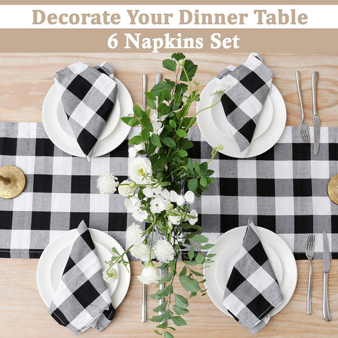 6 Buffalo Check Oversized Napkins (17x17 Inches) for Everyday Place Settings, Rustic Farmhouse Decor, Holidays, Family Dinners and BBQ's (White Bu...