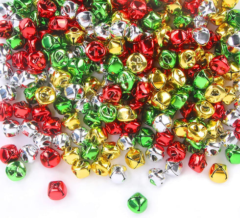 Augshy 200 Pieces Jingle Bells 3/5Inch Craft Bell Bulk for Christmas Home and Pet Decorations Xmas Decor Party Favors Supplies (Red Green Gold Sil...