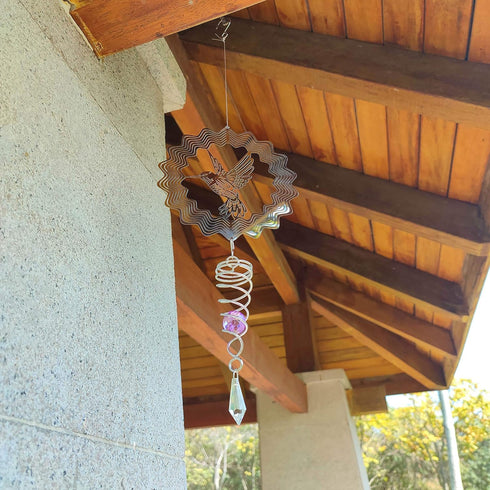 6" Hanging Wind Spinner with Sun Catcher Tail- Outdoor 3D Metal Decor Wind Spinner Yard Garden Outside Stainless Steel Spinner Gift Indoor Decorat...