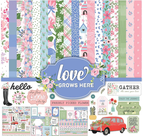 Inkdotpot Pastel Floral Collection Double,Sided Scrapbook Paper Kit Cardstock 12"x12" Card Making Paper Pack of with Sticker Sheet - 16 Pages - Pa...