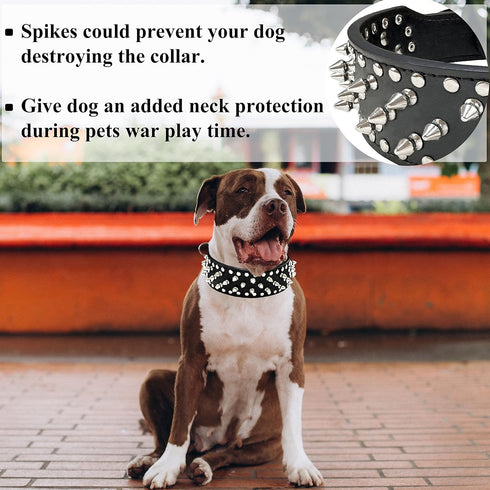 teemerryca Sturdy Wide Black PU Leather Silver Spiked Dog Collars with a Squeak Ball for Medium Large Breed Boy Pet, Pit bulls/Bulldog/Boxer/Dober...