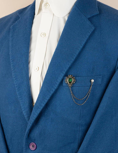 Knighthood Shimmer Stone With Gun Metal Engraving Stone Detailing and Hanging Tassel Chain Collar Pin Brooch, Suit Stud, Shirt Studs, Lapel Pin Ac...