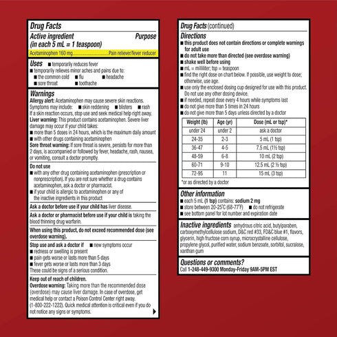Quality Choice Children's Pain Relief & Fever Reducer, 4oz Acetaminophen, Ibuprofen & Aspirin Free, Liquid Childrens Regular Strength Cold and flu...