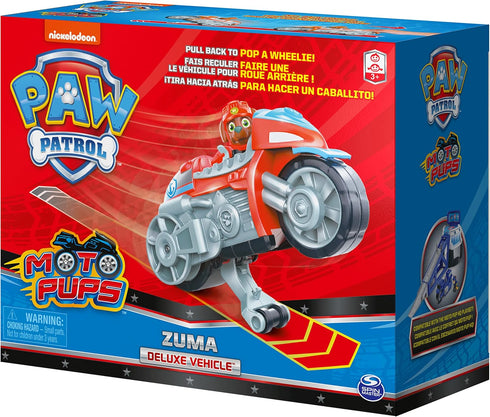 Paw Patrol, Moto Pups Zuma’s Deluxe Pull Back Motorcycle Vehicle with Wheelie Feature and Toy Figure...