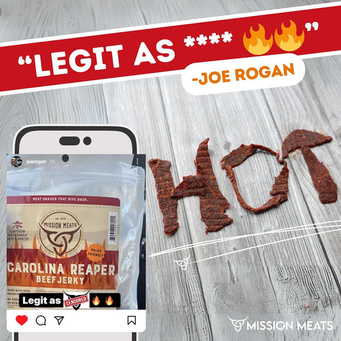 Mission Meats Carolina Reaper Jerky from 100% Grass Fed & Pasture Raised Beef, Caution: Extremely Spicy, Small Batch Hand Crafted, Gluten Free, 2o...