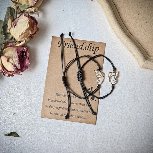 Caiyao 2Pcs Butterfly Friendship Braide Rope Bracelet Set with Card Adjustable Animal Bracelet for Women Best Friend Long Distance Matching Jewelr...