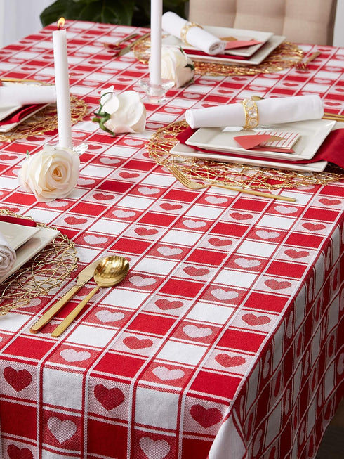 DII Valentine's Day Tablecloth Check Collection, Tablecloth, 52x52, Checkered Hearts...